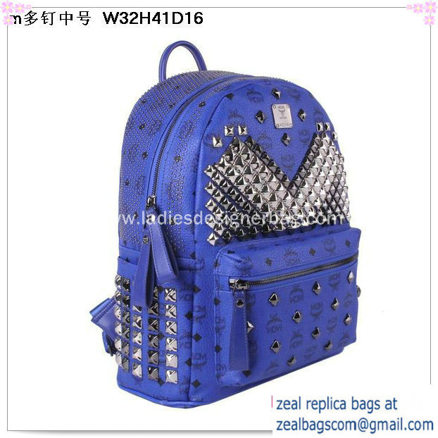 High Quality Replica MCM Medium Stark Front Studs Backpack MC4237 Blue - Click Image to Close